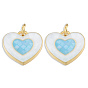 Brass Enamel Pendants, with Jump Rings and Shell, Real 18K Gold Plated, Nickel Free, Heart