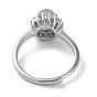 Natural Labradorite Round Ball Adjustable Ring with Rhinestone, Rack Plating Brass Ring for Women