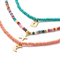 Ensemble de colliers pendentifs lune et étoile et cadenas, colliers empilables de perles de rocaille en verre de couleur bonbon pour les femmes, or