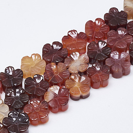 Carved Natural Agate Beads Strands, Plum Blossom