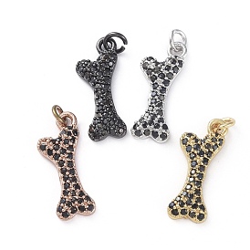 Brass Micro Pave Cubic Zirconia Pendants, with Jump Rings, Bone