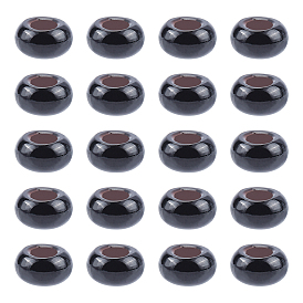 Perles d'agate noires naturelles, Perles avec un grand trou   , teints et chauffée, rondelle