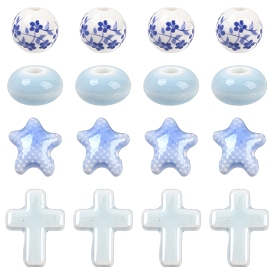 20шт. 4 стили, нити из фарфора и керамики с цветочным принтом ручной работы, разнообразные