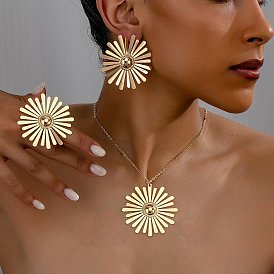 Серьги-гвоздики из сплава подсолнечника, ожерелья с подвесками и комплекты колец для женщин