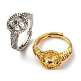 Круглые латунные микропаве прозрачные кубические цирконии регулируемые настройки колец, за половину пробурено бисера, без кадмия и без свинца, стойки покрытие, долговечный