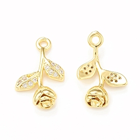 Brass Micro Pave Cubic Zirconia Charms, Rose Charm for Valentine's Day