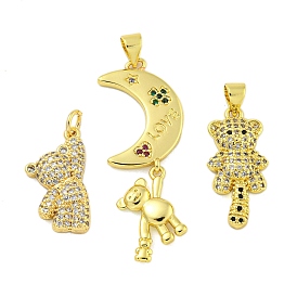Brass Micro Pave Cubic Zirconia Pendant, Real 18K Gold Plated, Bear