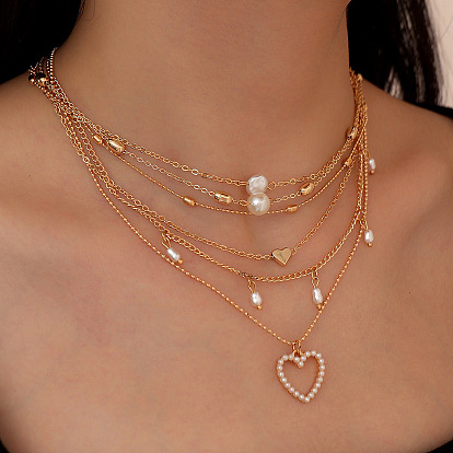 Многослойные ожерелья из сплава, пластика, жемчуга и акрила, золотые, белые
