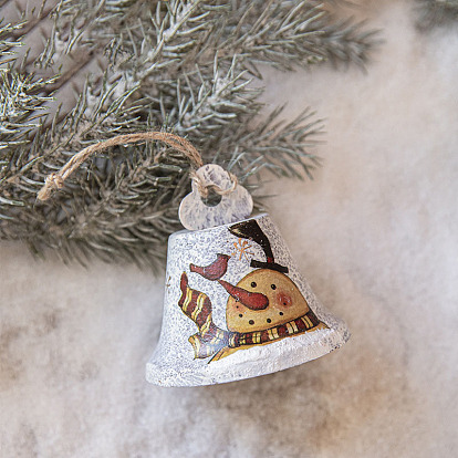 Iron Bell with Santa Claus/Snowman Pattern Pendant Decorations, for Christmas Tree Hanging Ornaments