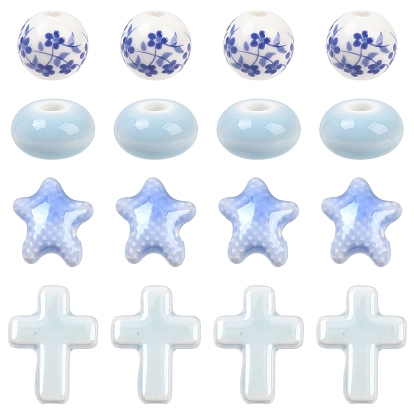 20шт. 4 стили, нити из фарфора и керамики с цветочным принтом ручной работы, разнообразные