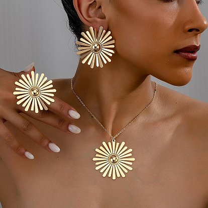 Серьги-гвоздики из сплава подсолнечника, ожерелья с подвесками и комплекты колец для женщин