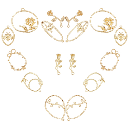 16Pcs 8 Styles Alloy Pendants, Mixed Shapes