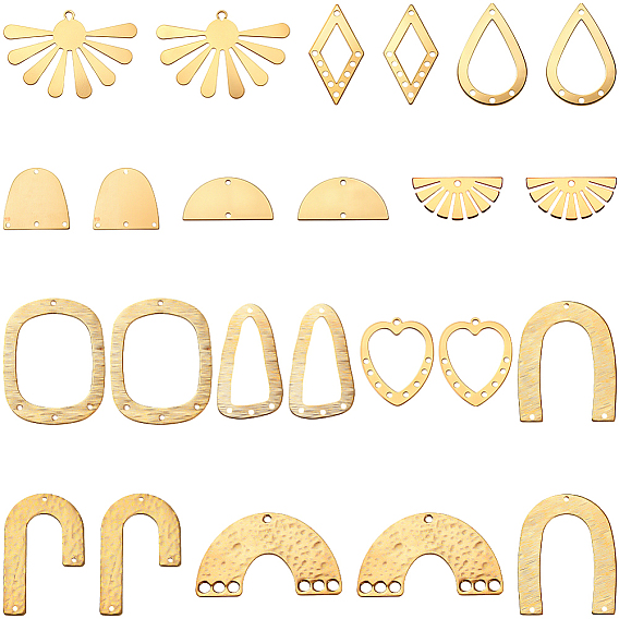 24 шт. 12 стили латунные филигранные соединительные элементы звенья и подвески, полый, разнообразные