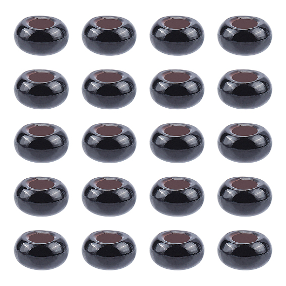 Natural Black Agate European Beads, Large Hole Beads, Dyed & Heated, Rondelle