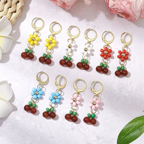 Серьги-кольца из натуральных бусин сердолика и стеклянных семян, 304 женские украшения из нержавеющей стали, цветок, золотые