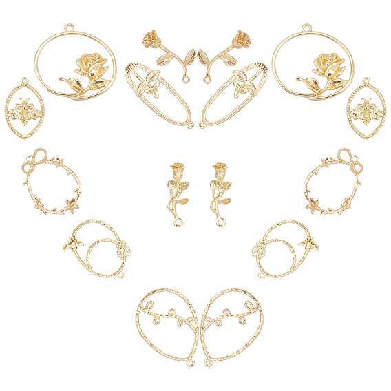 16Pcs 8 Styles Alloy Pendants, Mixed Shapes