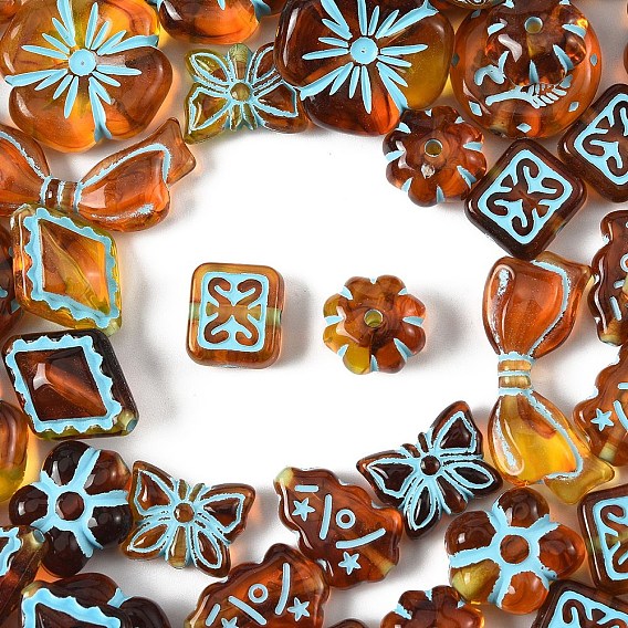 100шт. 10 стили, окрашенные прозрачные акриловые бусины, Имитация янтаря, разнообразные