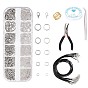 Kits de bijoux diy, en laiton Anneaux, Fermoir mousqueton, fermoirs de homard en alliage de zinc , imitation cordon en cuir, 304 pince à épiler en acier inoxydable et pince à bijoux à nez courbé en acier au carbone