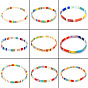 Bracelets extensibles bohèmes à rayures en verre arc-en-ciel plat à double trou pour femmes