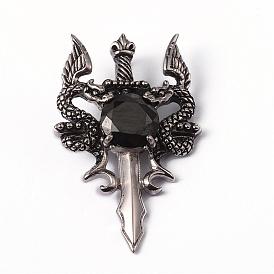 316 l хирургические подвески из нержавеющей стали, со стразами, меч с драконом, 45x28x7 мм, отверстие : 6x5 мм
