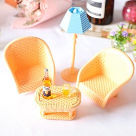 Plastic Mini Rattan Chairs, Micro Landscape Home Dollhouse Accessories, Pretending Prop Decorations