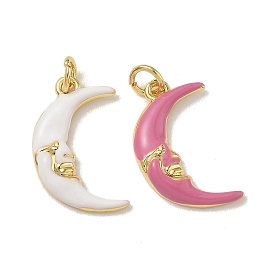 Brass Enamel Pendants, Moon Charms, Lead Free & Cadmium Free, Long-Lasting Plated, Rack Plating, Real 18K Gold Plated