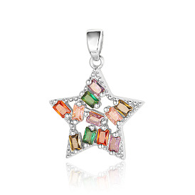 Brass Colorful Cubic Zirconia Pendants, Star Charms