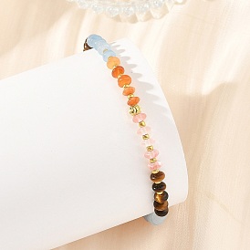 Gemstone Rondelle Beads Stretch Bracelets for Women, with Brass Beads, Golden