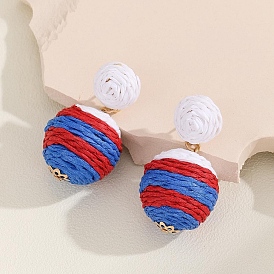 Hand-woven Laffy Grass Stud Earrings for Women, Round