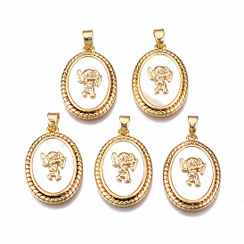 Natural Sea Shell Pendants, with Brass Findings, Nickel Free, Oval with Cupid/Cherub