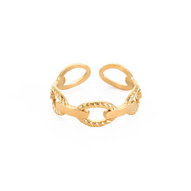 304 Stainless Steel Cable Chain Shape Open Cuff Ring for Women