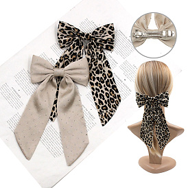 600Pcs 2Styles Leopard Print Pattern Bowknot Polyester Rhinestones Hair Barrettes, with Iron Clips, for Women Girls