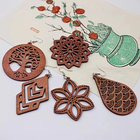 Серьги-подвески из сплава дерева, платина