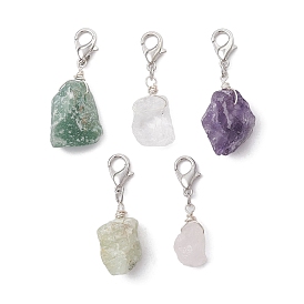 Nuggets Raw Natural Gemstone Pendant Decoration, with Alloy Lobster Claw Clasps