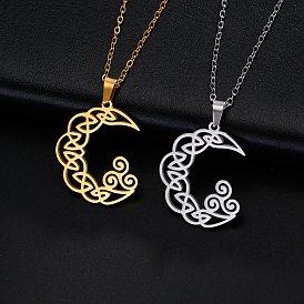 Stainless Steel Viking Triskele Crescent Moon Pendant Cable Chain Necklaces