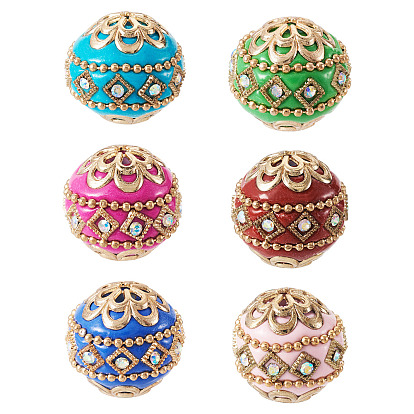 6Pcs 6 Colors Handmade Indonesia Beads, with Metal Findings, Round, Unplated