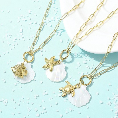 Летний пляж 304 подвеска из нержавеющей стали скрепка цепочка ожерелье, ожерелья из ракушек для женщин, золотые