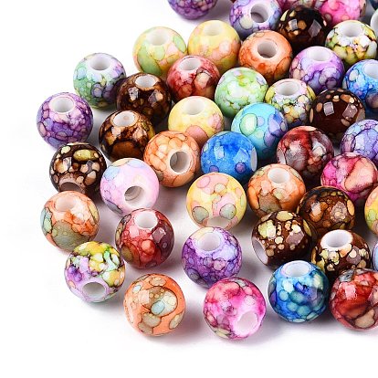 Печатные непрозрачные акриловые европейские бусины, круглые, большое отверстие шарик