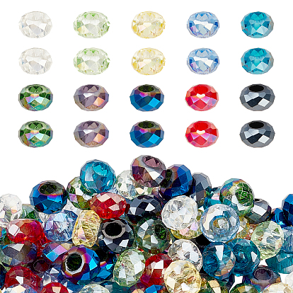 Glass European Beads, Large Hole Beads, No Metal Core, Faceted, Rondelle