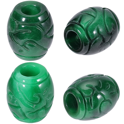4Pcs Natural Myanmar Jade/Burmese Jade European Beads, Large Hole Beads, Dyed, Carved Barrel