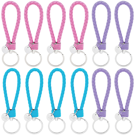 12 шт. 3 цвета вязальные брелки из искусственной кожи, брелки на запястье, с кольцами для ключей из сплава с платиновым покрытием