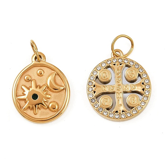 304 из нержавеющей стали горный хрусталь подвески, крест святого Бенедикта/плоский круглый со звездой, с целью перехода в кольце