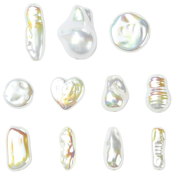 22шт. 11 стили, АБС-пластик, имитация барочного жемчуга, бусины, с покрытием цвета радуги