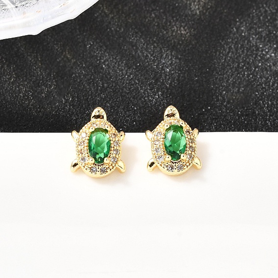 Серьги-гвоздики из латуни с микропаве из кубических цирконий черепахового цвета, со стеклом, без кадмия и без свинца