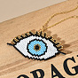 Turkish Blue Eye Vintage Pendant Necklace - Bohemian Colorful Beaded Sweater Chain Jewelry.