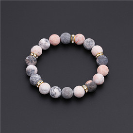 10mm Pink Spotted Frosted Stone Bead Bracelet - Matte Finish, Jewelry Accessory