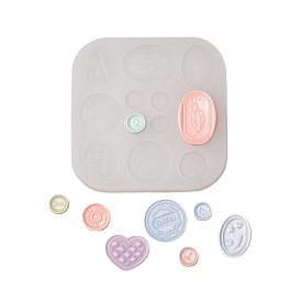Silicone Wax Seal Stamp pad/Melt Molds, for DIY Wax Crafting, Square with Heart & Oval & Flower Pattern