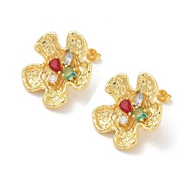 Brass Micro Pave Cubic Zirconia Flower Stud Earrings