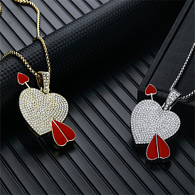 Alloy Crystal Rhinestone Heart Cupid Arrow Pendant Necklaces for Fashionable Couples