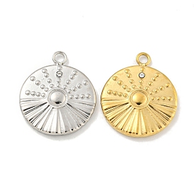 Vacuum Plating 304 Stainless Steel Pendants, with Cubic Zirconia, Flat Round Charms